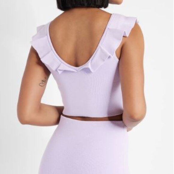 NWT Express Body Contour Ruffle V-Neck Cropped Sweater in Lilac Purple - size XL - Picture 2 of 3